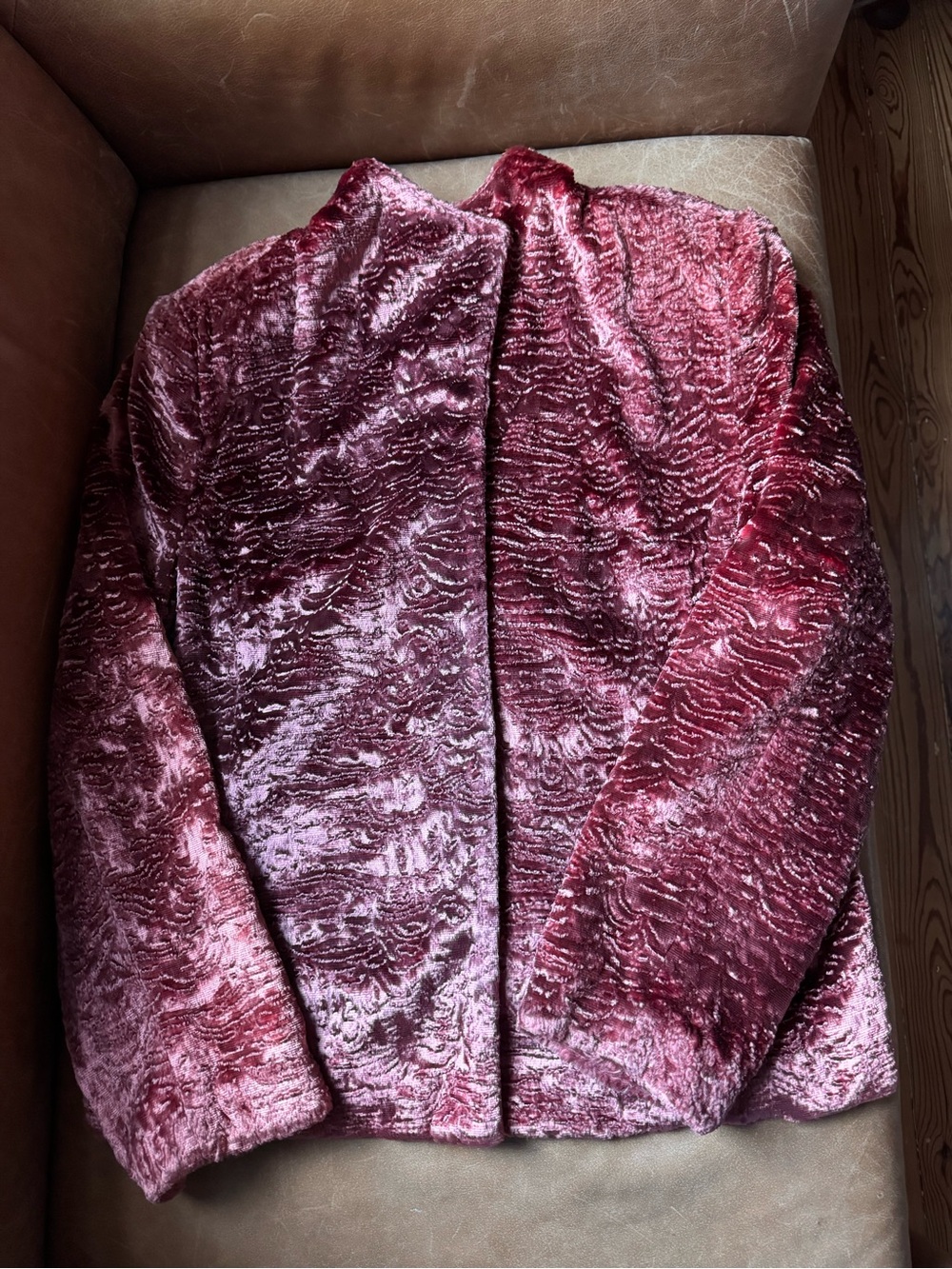 Vintage pink velvet plush textured animal print Faux Fur Jacket blush fall